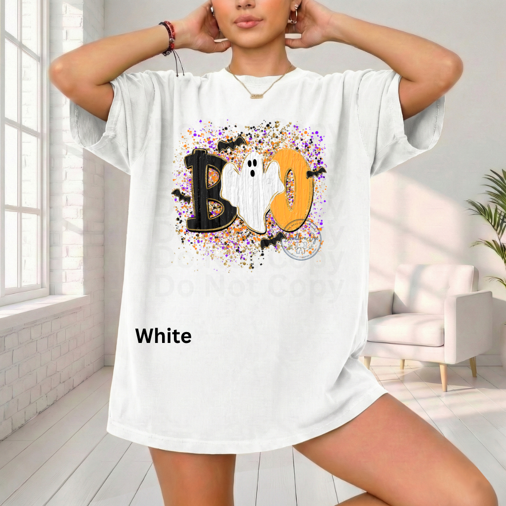 BOO Ghost Shirt | Comfort Colors® 1717 Cute Halloween T-Shirt | Spooky Season Ghost Tee | Bat Halloween Graphic Shirt | Fall Boutique Tee