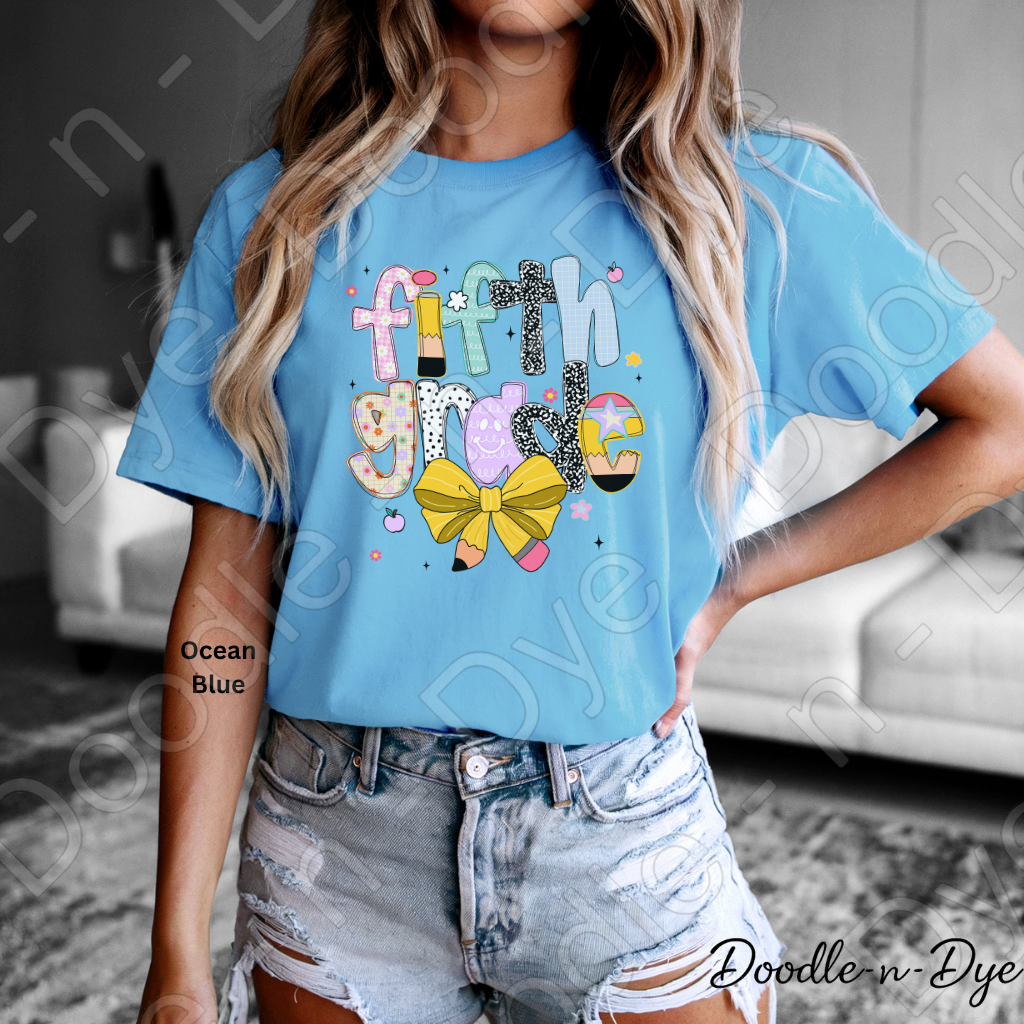 Fifth Grade Teacher Shirt with Pencil Bow – Bella + Canvas Back‑to‑School Tee for Teachers, Staff, Classroom Prep & First‑Day Outfits