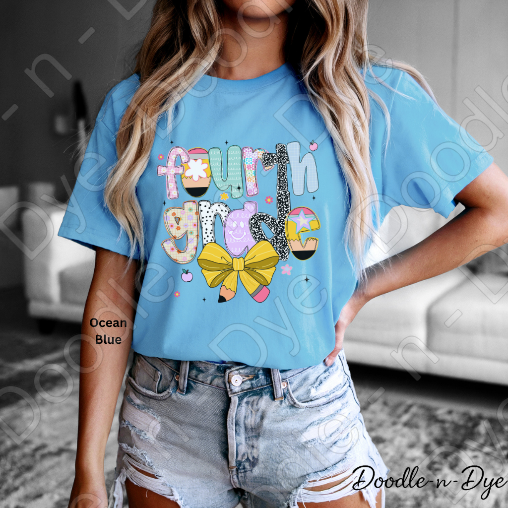 Fourth Grade Teacher Shirt with Pencil Bow – Bella + Canvas Back‑to‑School Tee for Teachers, Staff, Classroom Prep & First‑Day Outfits