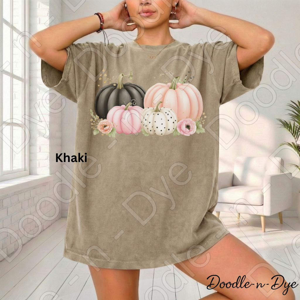 Shabby Chic Pumpkin Shirt, Pink & Black Pumpkin Tee, Fall Pumpkin Shirt, Comfort Colors 1717, Cottagecore Autumn Shirt, Cozy Fall Tee