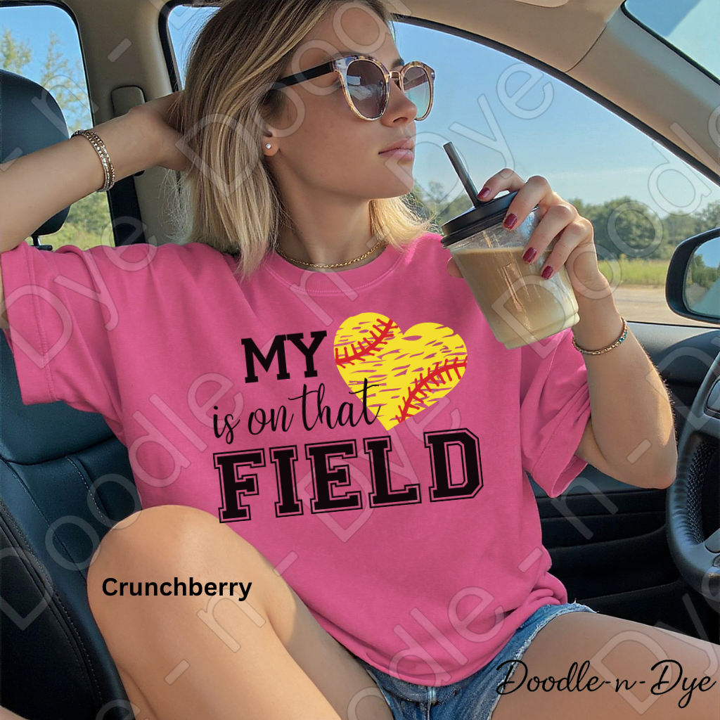 Softball My Heart is on that Field Comfort Colors Tee, Softball Mom Shirt, Softball Season Tee