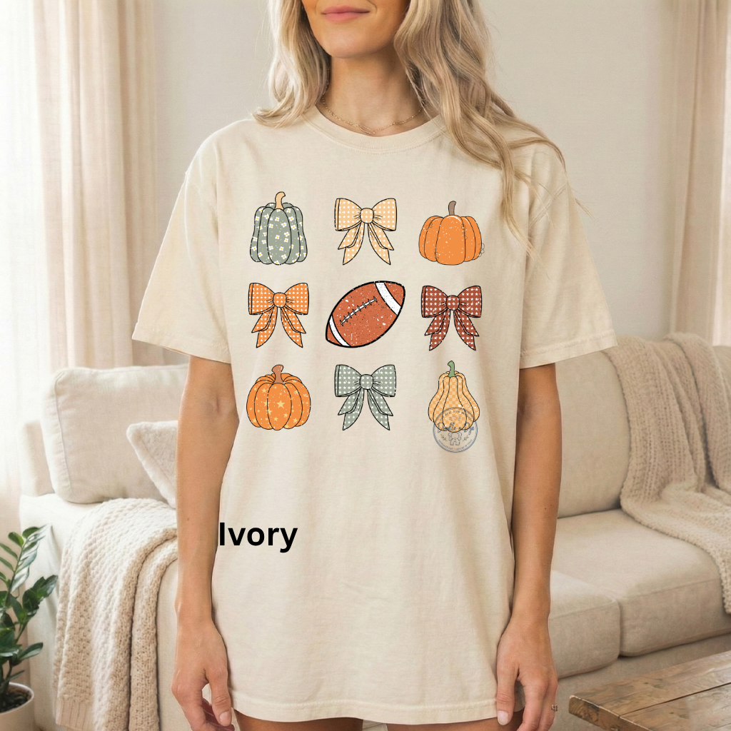 Football & Pumpkins Shirt | Comfort Colors® 1717 Fall Football T-Shirt | Cute Game Day Pumpkin Tee | Coquette Football Shirt | Fall Graphic Tee