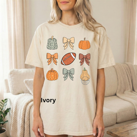 Football & Pumpkins Shirt | Comfort Colors® 1717 Fall Football T-Shirt | Cute Game Day Pumpkin Tee | Coquette Football Shirt | Fall Graphic Tee