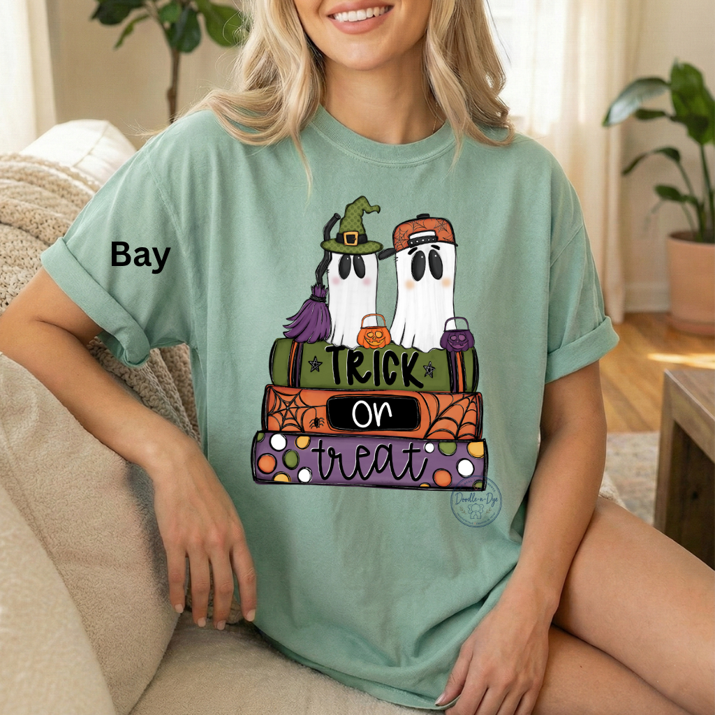 Trick or Treat Ghost Shirt | Original Halloween Ghost Tee | Comfort Colors® 1717 Cute Spooky Shirt | Pumpkin Halloween Graphic Tee