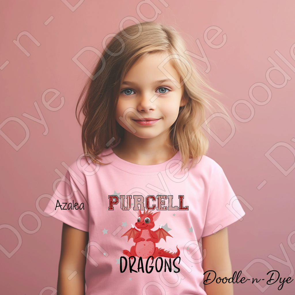 Youth Custom Whimsical Purcell Dragons School Mascot Youth Shirt, Personalized Dragon Spirit Tee, Cute School Mascot Shirt, School Pride Tee, Gift for Her, Gift for Him