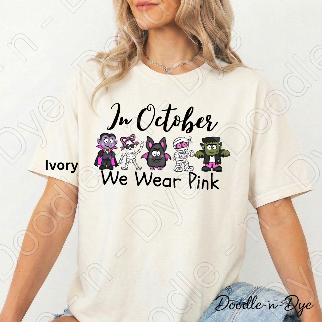 In October We Wear Pink Shirt | Doodle-n-Dye Original | Breast Cancer Awareness Tee | Comfort Colors 1717 | Cute Halloween Pink Shirt