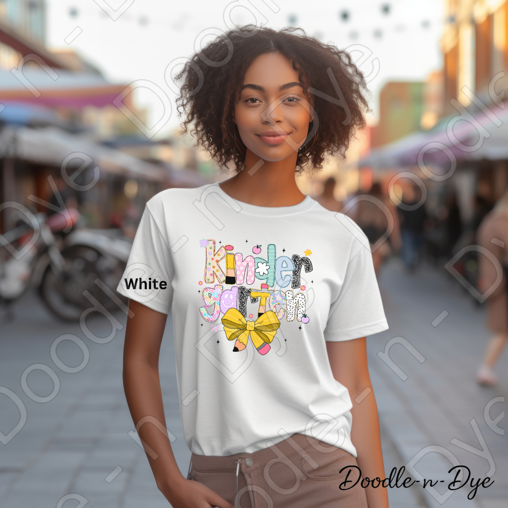 Kindergarten Teacher Shirt with Pencil Bow – Bella + Canvas Back‑to‑School Tee for Teachers, Staff, Classroom Prep & First‑Day Outfits