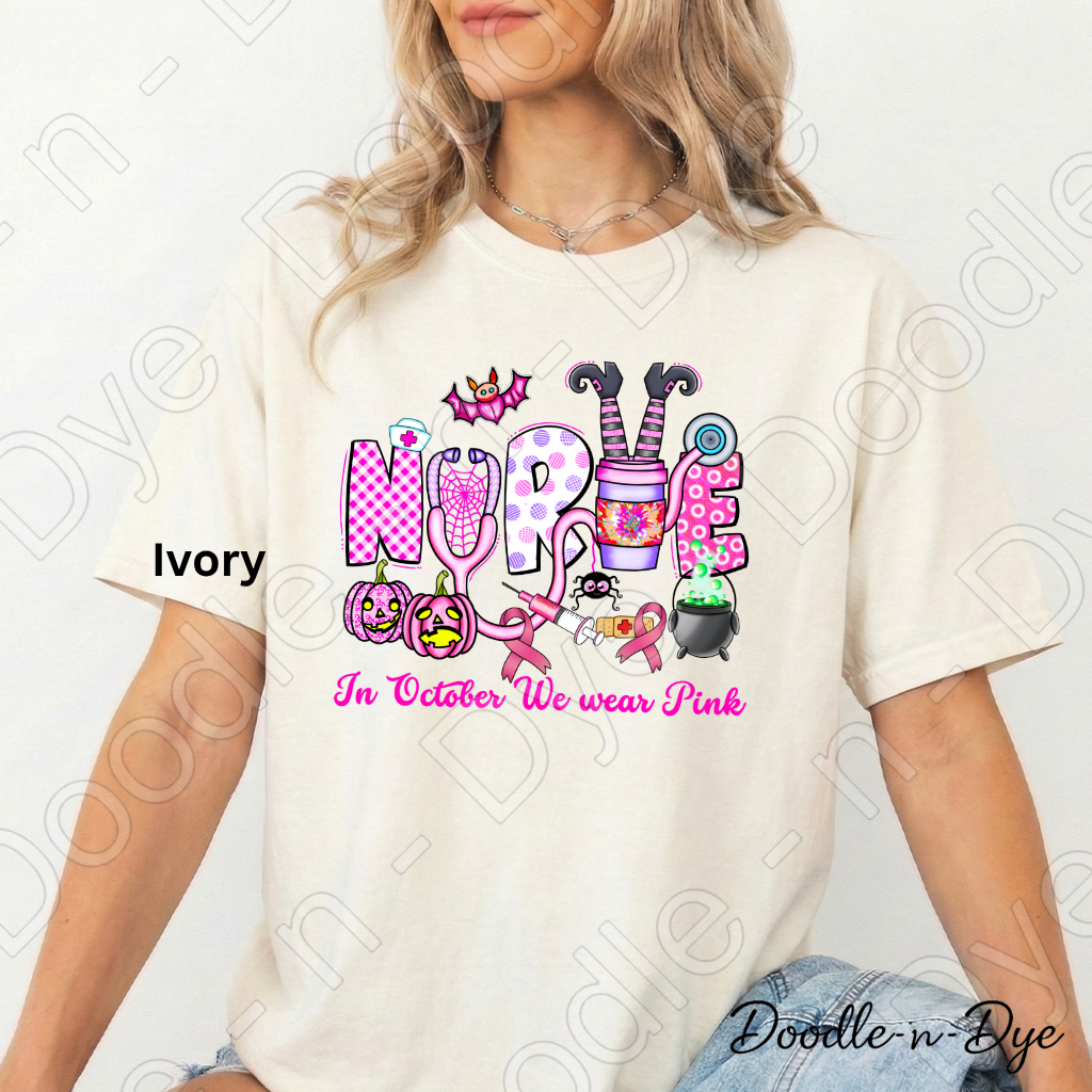 Nurse In October We Wear Pink Shirt | Breast Cancer Awareness Nurse Tee | Comfort Colors 1717 | Halloween Nurse Shirt | Pink Ribbon October Tee