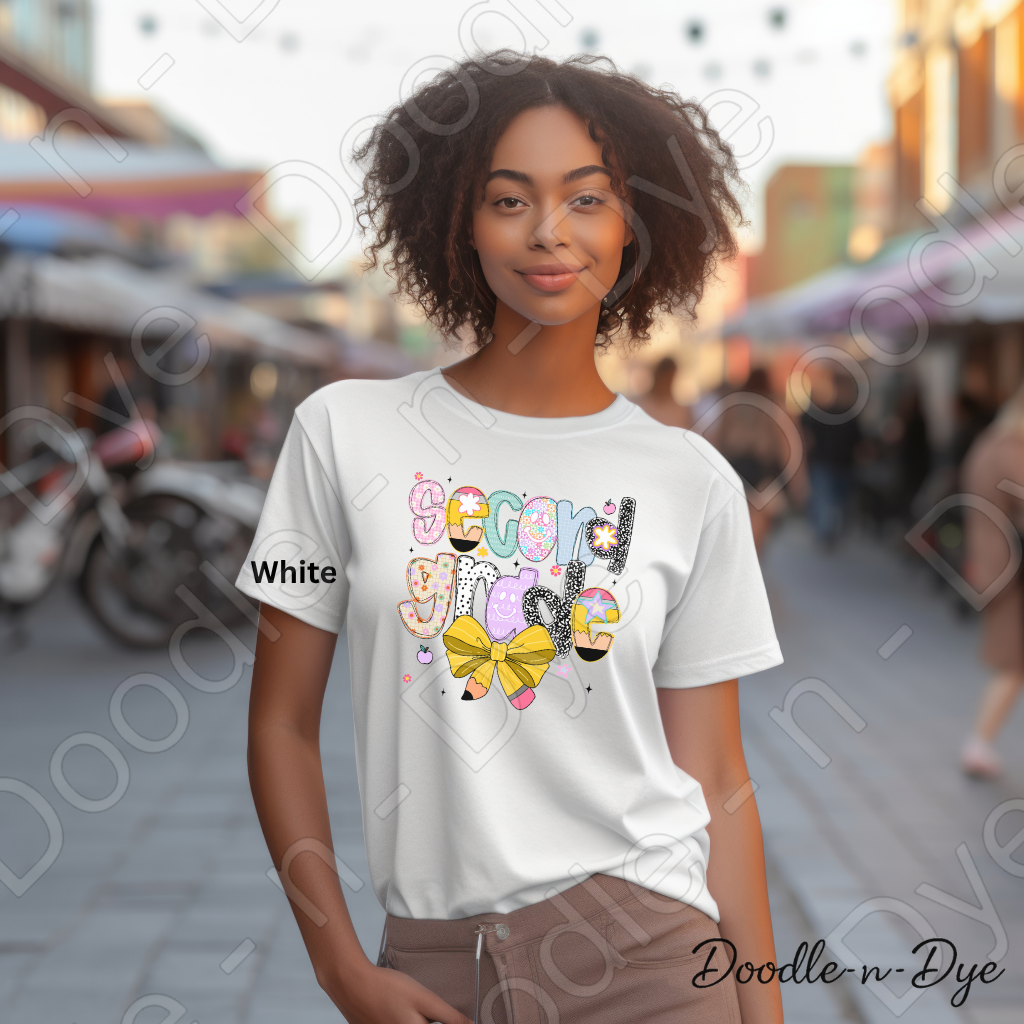 Second Grade Teacher Shirt with Pencil Bow – Bella + Canvas Back‑to‑School Tee for Teachers, Staff, Classroom Prep & First‑Day Outfits