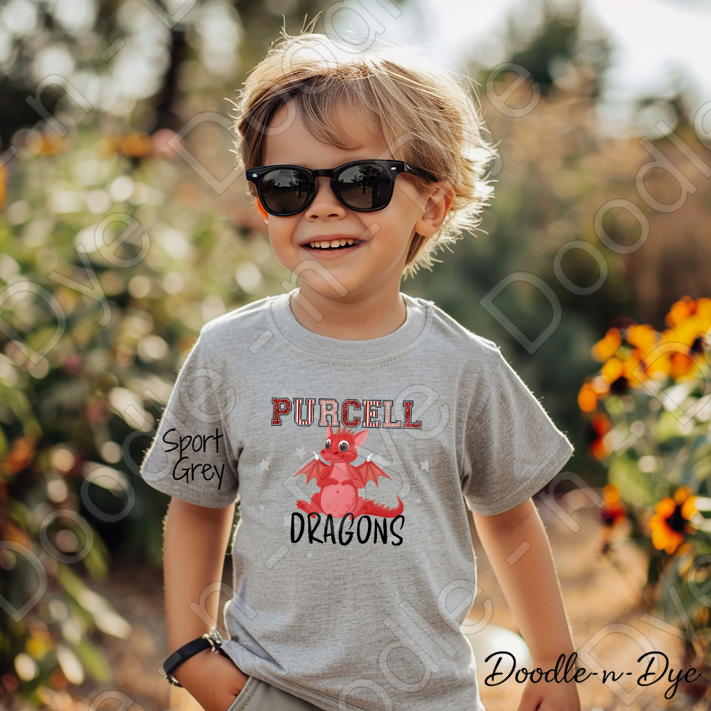 Youth Custom Whimsical Purcell Dragons School Mascot Youth Shirt, Personalized Dragon Spirit Tee, Cute School Mascot Shirt, School Pride Tee, Gift for Her, Gift for Him