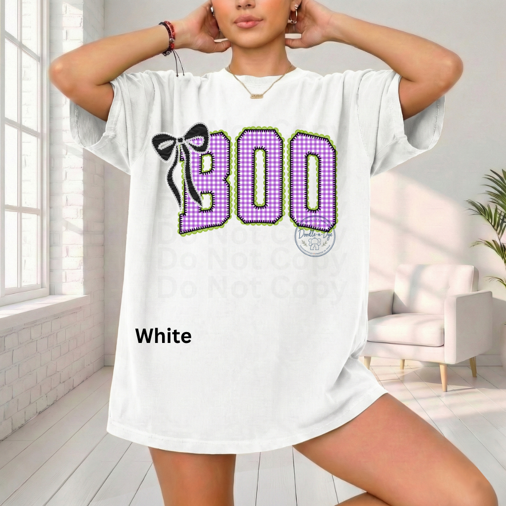 BOO Halloween Shirt | Purple Gingham Ghost Season Tee | Cute Halloween Graphic Shirt | Comfort Colors® 1717 Fall T-Shirt | Coquette Halloween Tee