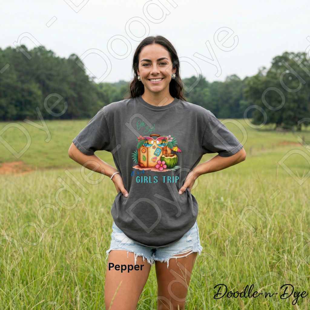 Oh Sip! It's a Girls' Trip Comfort Colors Tee, Vacation Tee, Tropical Girls Trip Shirt, Girls Trip T-Shirt, Fun Travel Tshirt