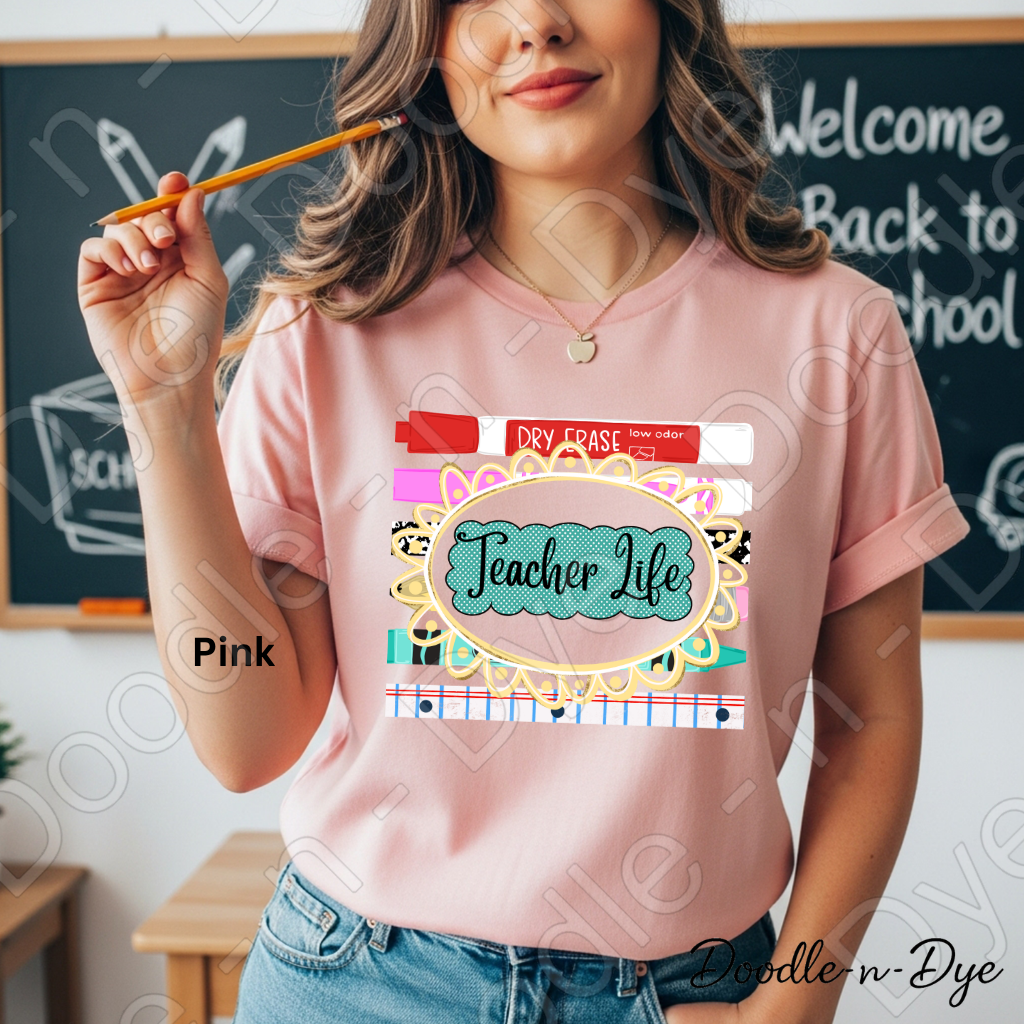 Teacher Life Bella and Canvas Tee, Back to School Teacher Shirt, Cute Classroom Outfit Idea, Colorful Teacher Supplies Graphic Tee, Teacher Appreciation Gift Shirt