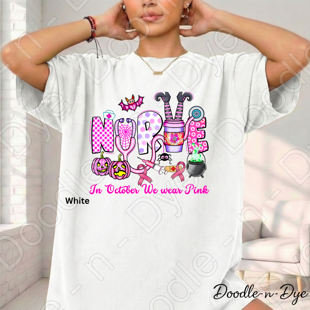 Nurse In October We Wear Pink Shirt | Breast Cancer Awareness Nurse Tee | Comfort Colors 1717 | Halloween Nurse Shirt | Pink Ribbon October Tee