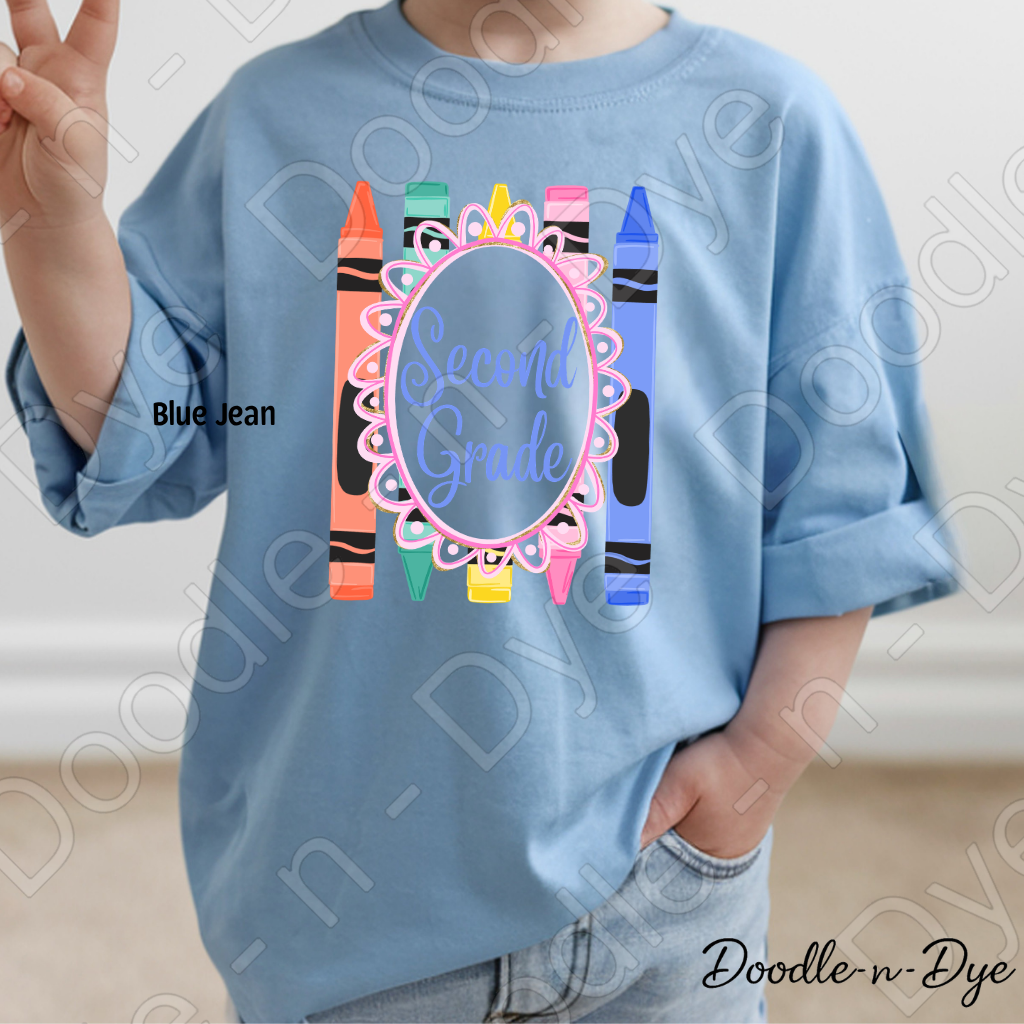 Youth Second Grade Comfort Colors Tee, Back to School Kids Shirt, Cute Classroom Photo Outfit, Colorful Crayon Second Grade Tee, Beginning of School Student Shirt