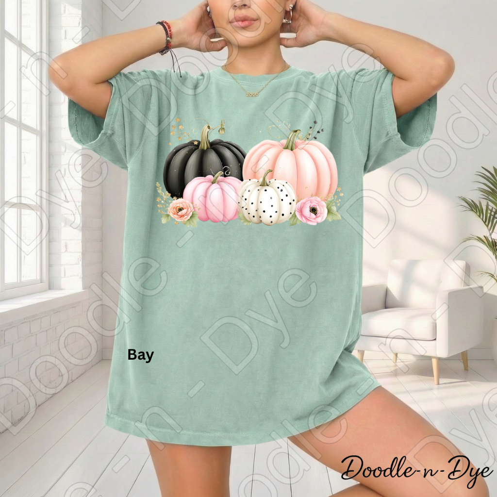 Shabby Chic Pumpkin Shirt, Pink & Black Pumpkin Tee, Fall Pumpkin Shirt, Comfort Colors 1717, Cottagecore Autumn Shirt, Cozy Fall Tee