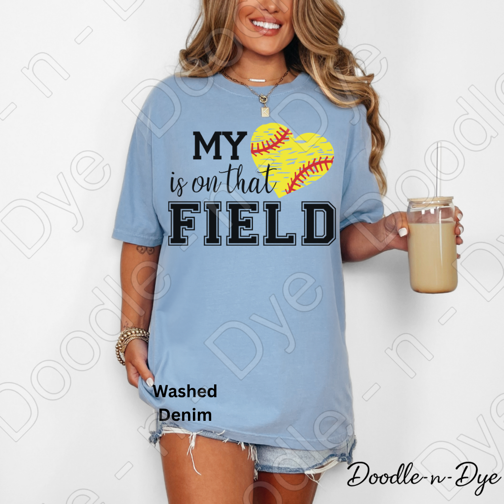 Softball My Heart is on that Field Comfort Colors Tee, Softball Mom Shirt, Softball Season Tee