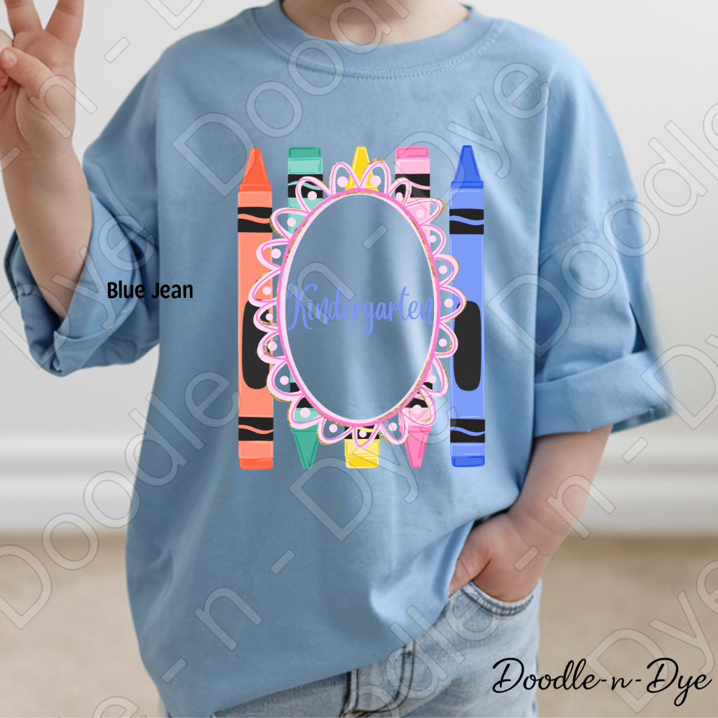 Youth Kindergarten Comfort Colors Tee, Back to School Kids Shirt, Cute Classroom Photo Outfit, Colorful Crayon Kindergarten Tee, Beginning of School Student Shirt