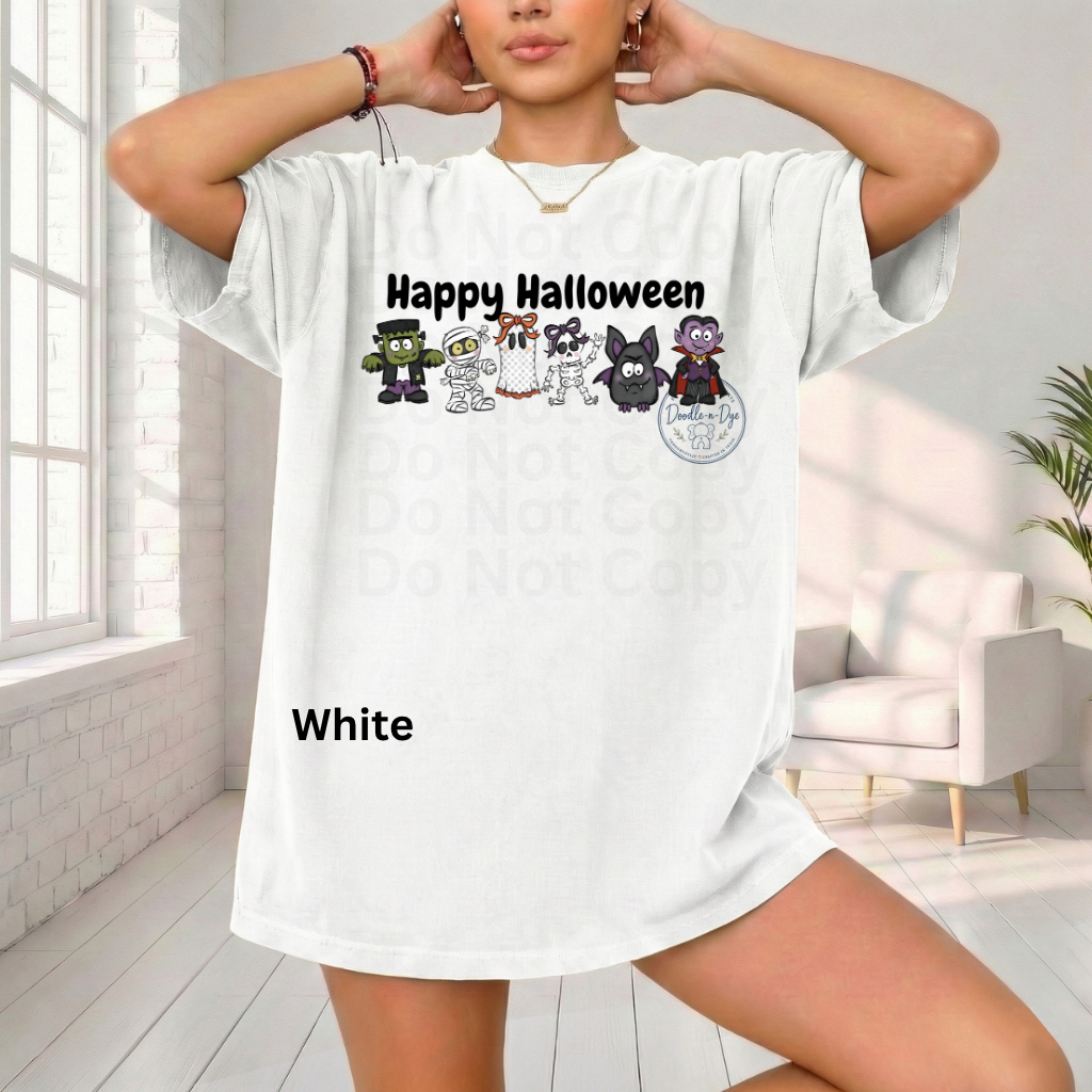 Happy Halloween Shirt | Original Cute Halloween Character Tee | Comfort Colors® 1717 Ghost Pumpkin Frankenstein Shirt | Family Halloween Tee