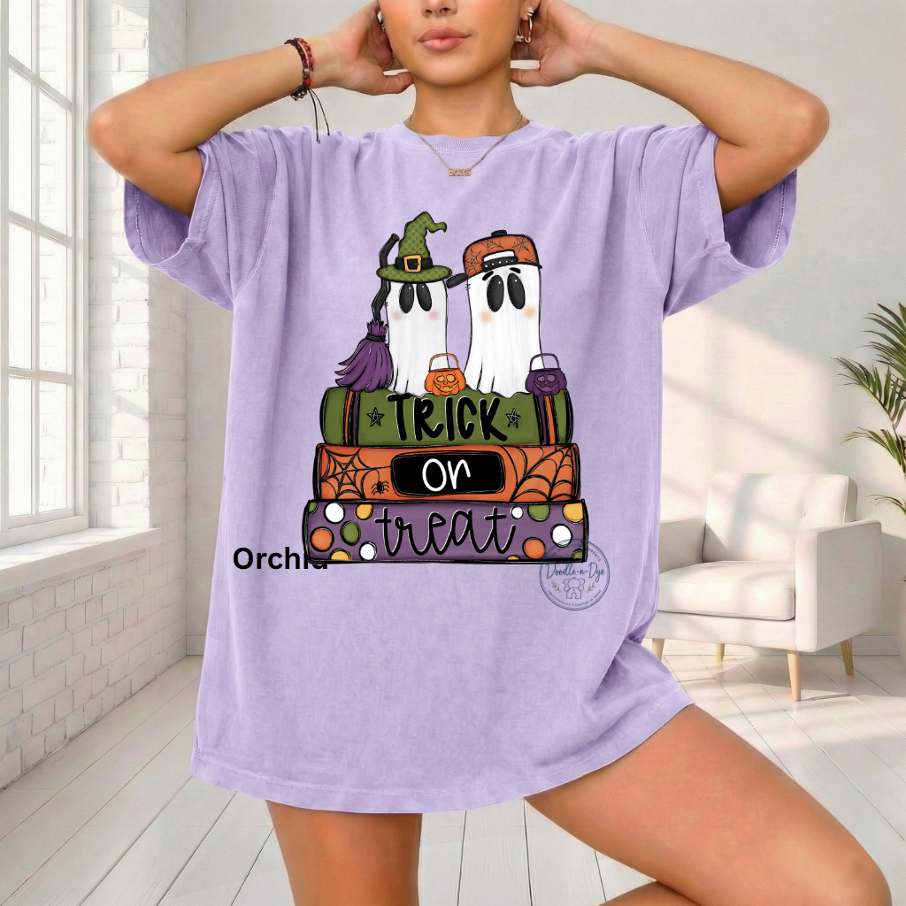 Trick or Treat Ghost Shirt | Original Halloween Ghost Tee | Comfort Colors® 1717 Cute Spooky Shirt | Pumpkin Halloween Graphic Tee