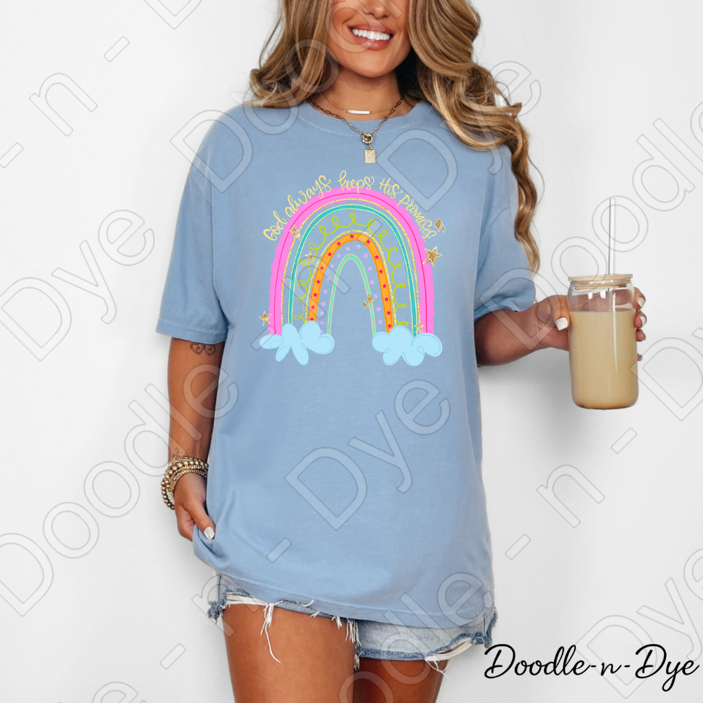 God Always Keeps His Promises Shirt, Christian Rainbow Tee, Faith Comfort Colors Shirt, Inspirational Bible Verse Tee, Christian Gift for Women
