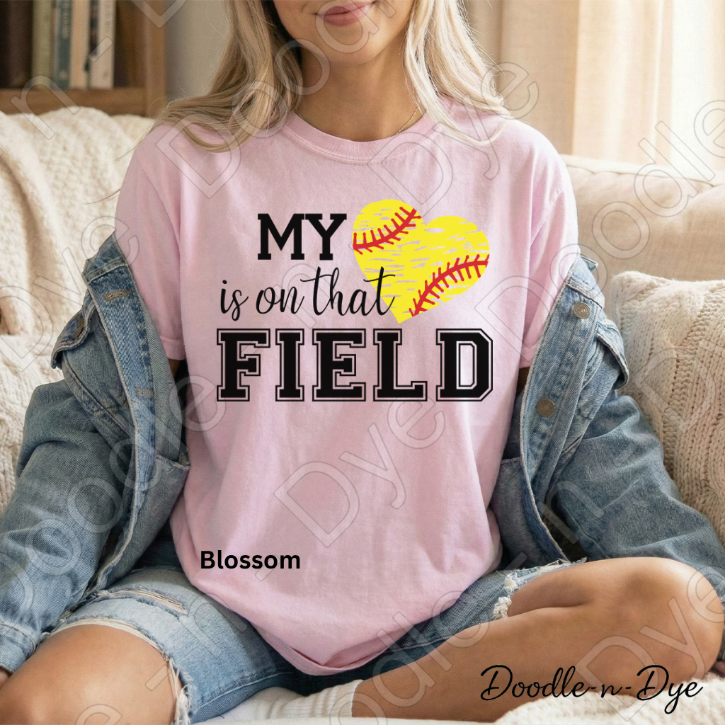 Softball My Heart is on that Field Comfort Colors Tee, Softball Mom Shirt, Softball Season Tee