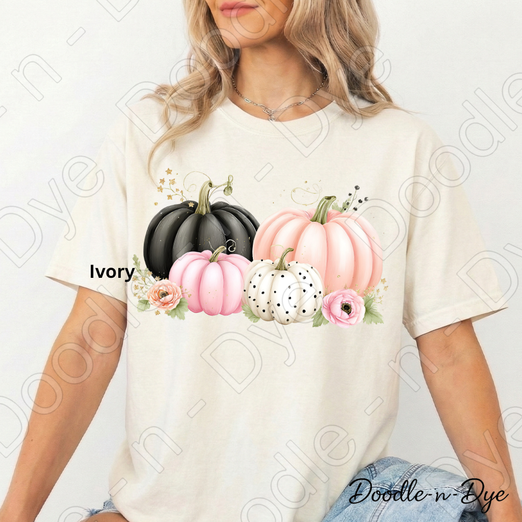 Shabby Chic Pumpkin Shirt, Pink & Black Pumpkin Tee, Fall Pumpkin Shirt, Comfort Colors 1717, Cottagecore Autumn Shirt, Cozy Fall Tee