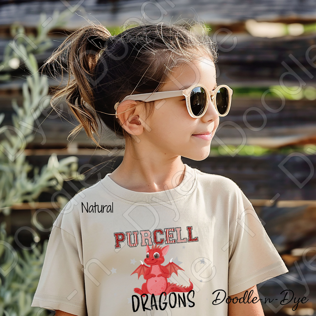 Youth Custom Whimsical Purcell Dragons School Mascot Youth Shirt, Personalized Dragon Spirit Tee, Cute School Mascot Shirt, School Pride Tee, Gift for Her, Gift for Him