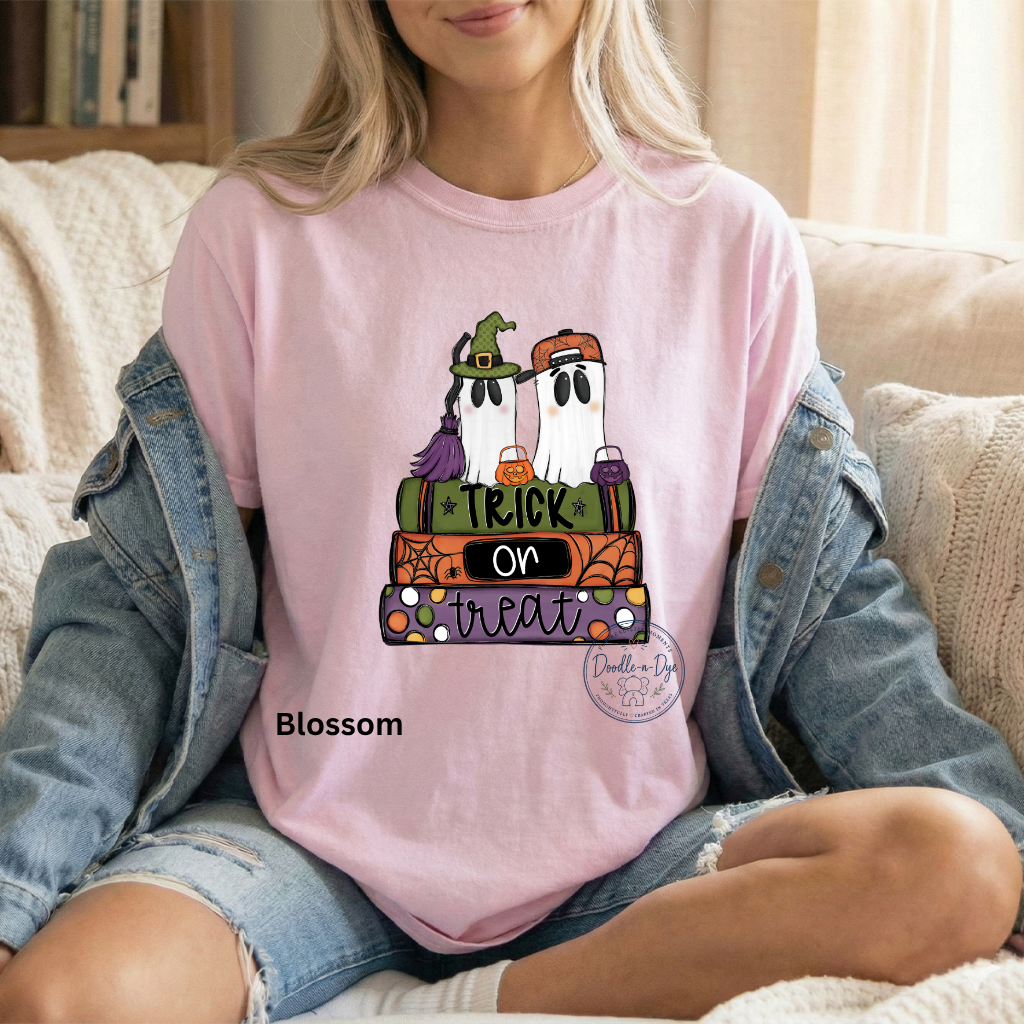 Trick or Treat Ghost Shirt | Original Halloween Ghost Tee | Comfort Colors® 1717 Cute Spooky Shirt | Pumpkin Halloween Graphic Tee