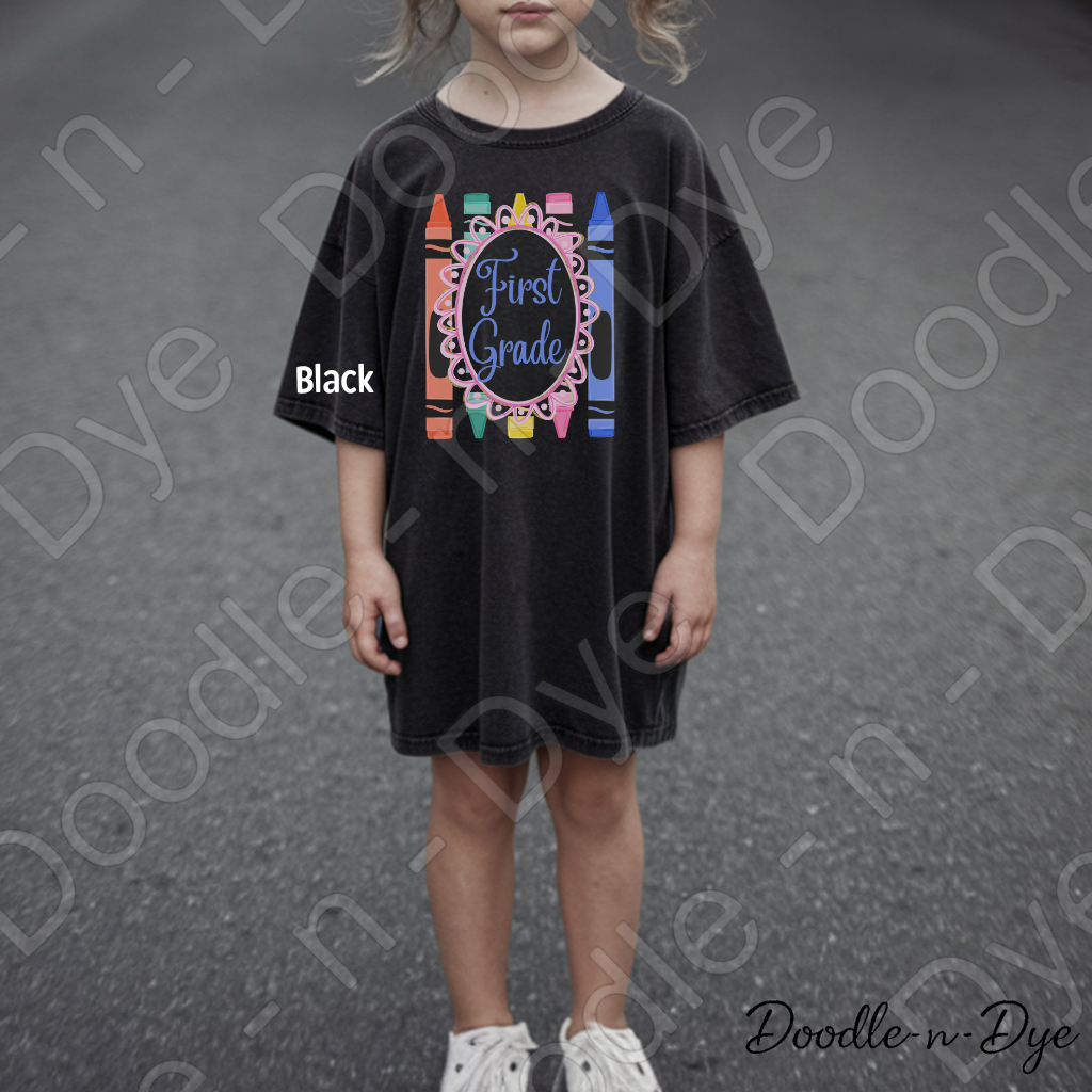 First Grade Youth Comfort Colors Tee, Back to School Kids Shirt, Cute Classroom Photo Outfit, Colorful Crayon First Grade Tee, Beginning of School Student Shirt