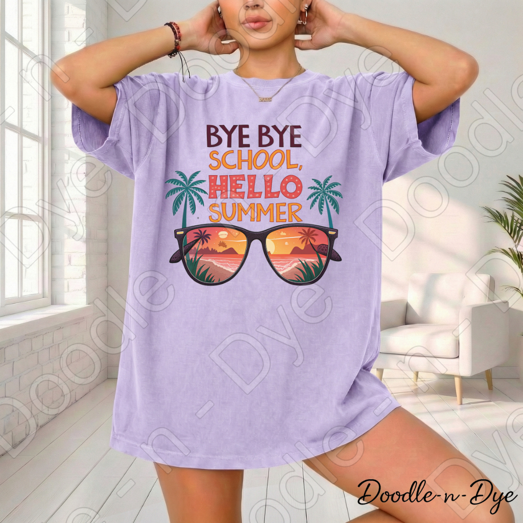 Retro Bye Bye School Hello Summer Tee, End of School Comfort Colors Shirt, Teacher Summer T-Shirt, Bye Bye School Retro Graphic Tee