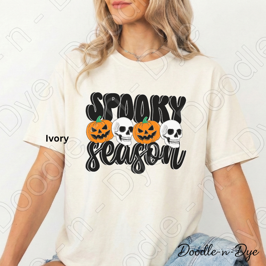 Spooky Season Shirt, Halloween Pumpkin Skull Tee, Comfort Colors Halloween Shirt, Cute Spooky Fall Graphic Tee, October Pumpkin Shirt