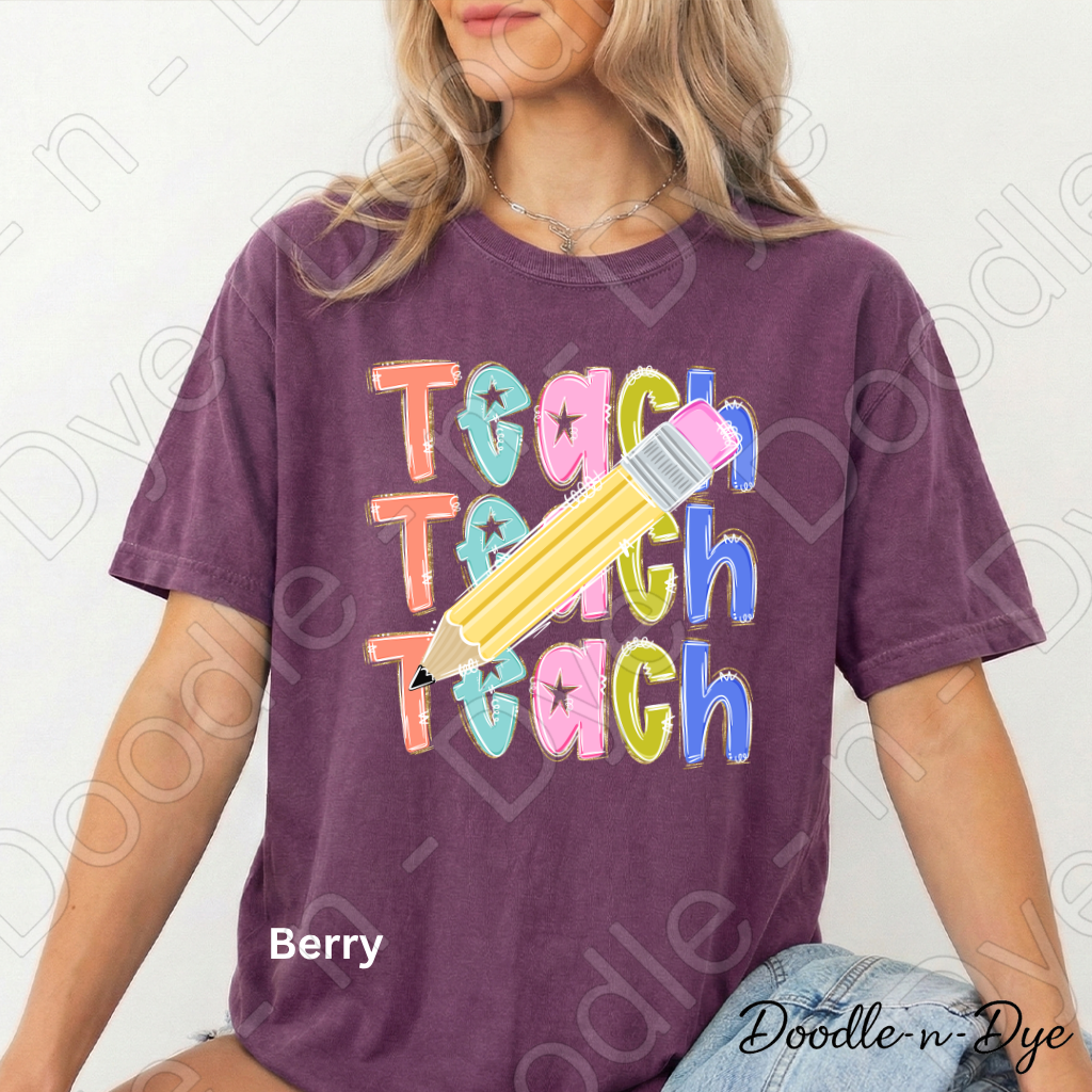 Teacher Pencil Comfort Colors Tee, Colorful Teacher Tee, First Day of School Shirt, Back to School Teacher Tee, Teacher Appreciation Gift, Educator Shirt, Gift for Teacher, Gift for Her