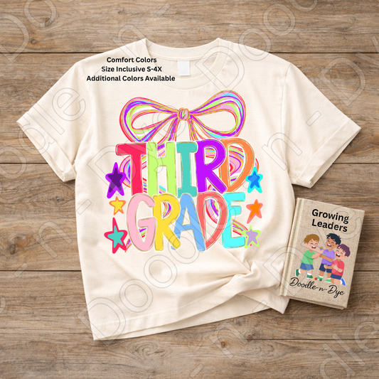 Third Grade Teacher Shirt, Colorful Third Grade Coquette Bow Tee, Grade Level Comfort Colors Back to School Teacher Shirt