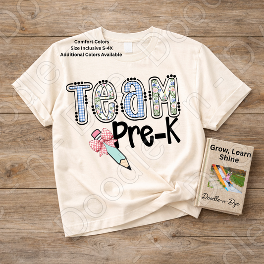 Pre-K Teacher Shirt, Team Pre-K Comfort Colors Tee, Doodle-n-Dye Original Design, Grade Level Team Shirt, Back to School Teacher Gift