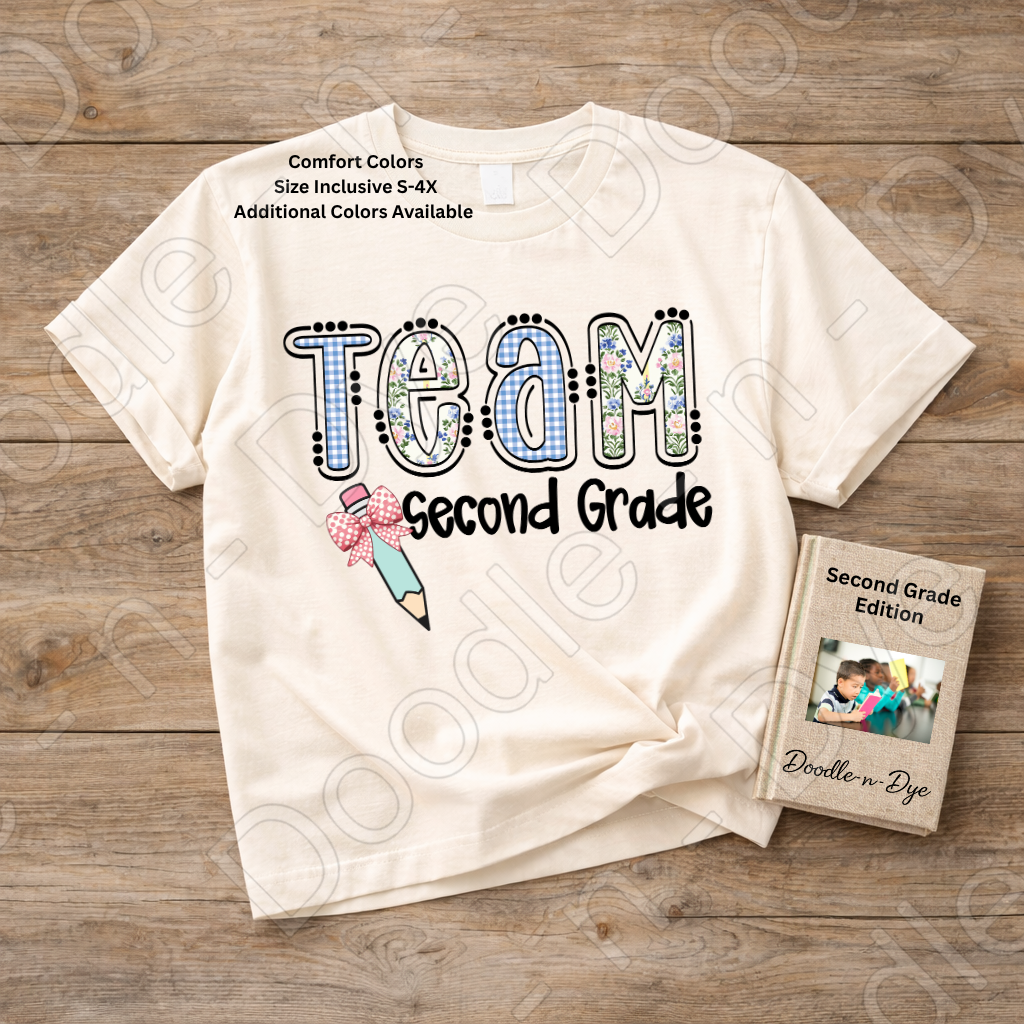 Second Grade Teacher Shirt, Team Second Grade Comfort Colors Tee, Doodle-n-Dye Original Design, Grade Level Teacher Shirt, Back to School Teacher Gift