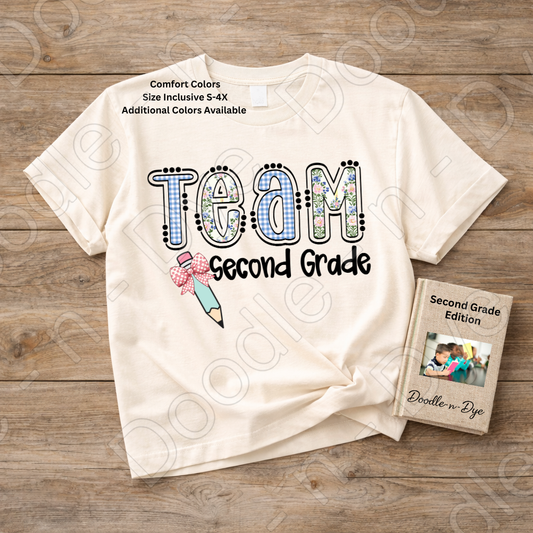 Second Grade Teacher Shirt, Team Second Grade Comfort Colors Tee, Doodle-n-Dye Original Design, Grade Level Teacher Shirt, Back to School Teacher Gift