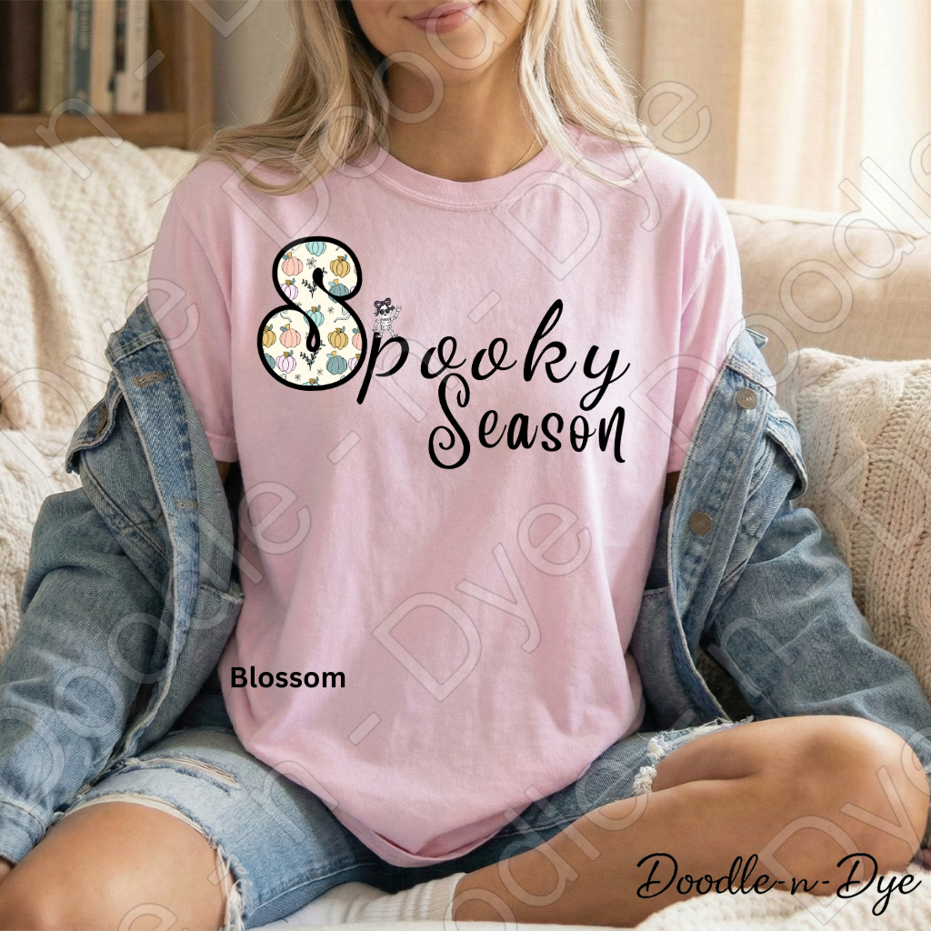 Spooky Season Shirt | Original Cute Halloween Comfort Colors® T-Shirt | Whimsical Ghost & Skeleton Fall Tee | Cozy Autumn Graphic Shirt