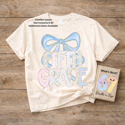 Fifth Grade Team Teacher Shirt, Pastel Coquette Blue Bow Teacher Tee, Grade Level Comfort Colors 1717 Teacher Shirt, Back to School Teacher Gift