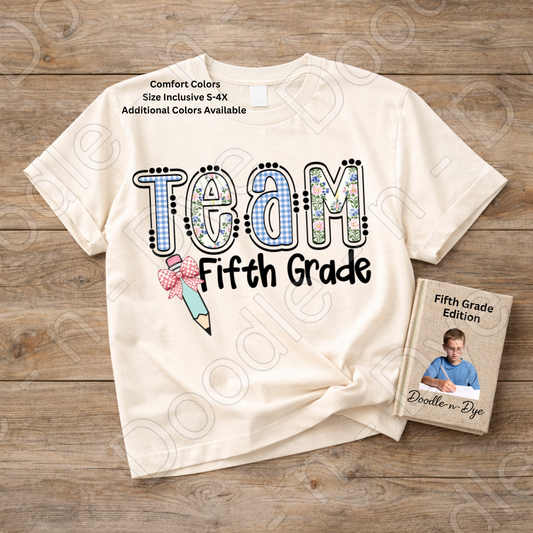 Fifth Grade Teacher Shirt, Team Fifth Grade Teacher Comfort Colors Tee, Doodle-n-Dye Original Design, Teacher Shirt, Back to School Teacher Gift