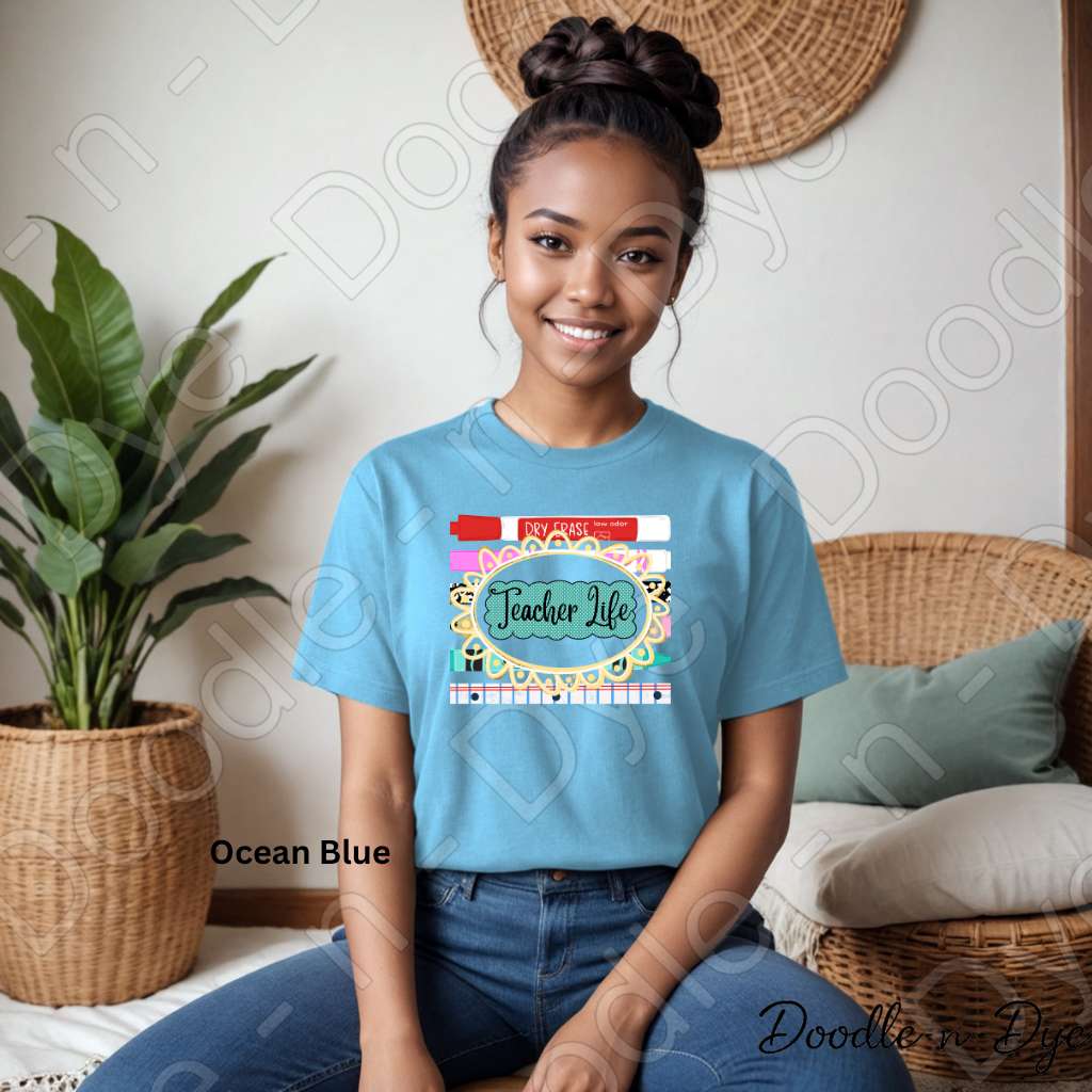 Teacher Life Bella and Canvas Tee, Back to School Teacher Shirt, Cute Classroom Outfit Idea, Colorful Teacher Supplies Graphic Tee, Teacher Appreciation Gift Shirt