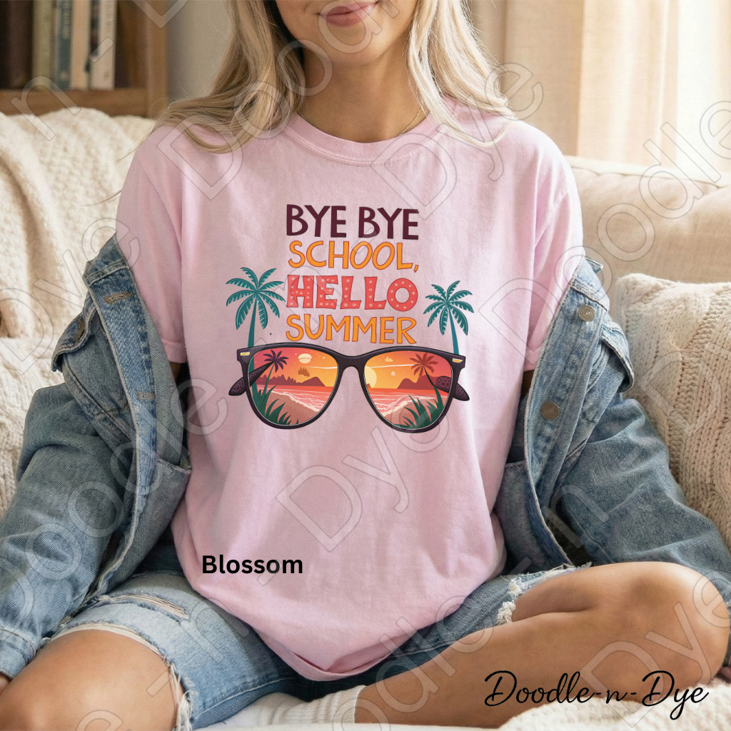 Retro Bye Bye School Hello Summer Tee, End of School Comfort Colors Shirt, Teacher Summer T-Shirt, Bye Bye School Retro Graphic Tee