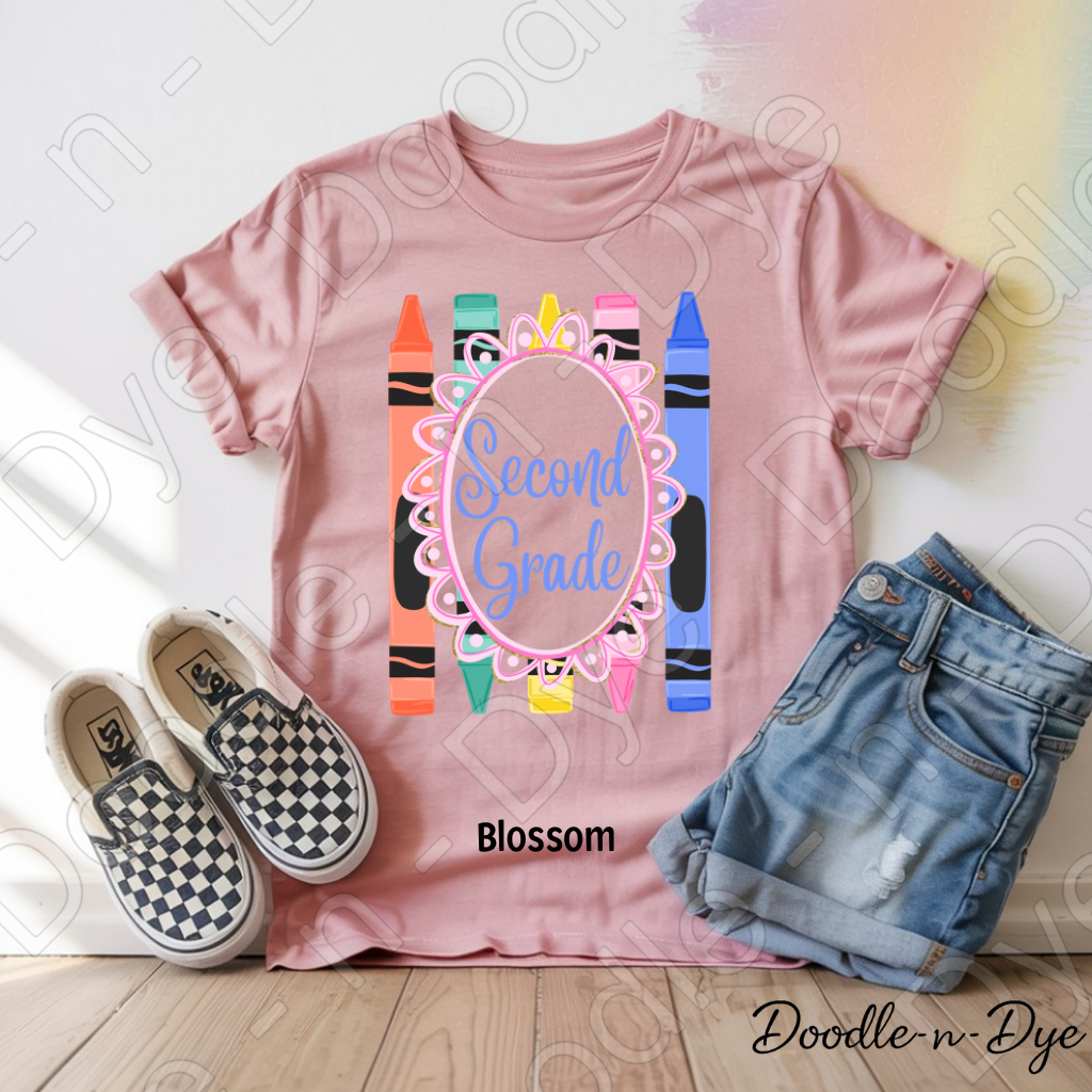 Youth Second Grade Comfort Colors Tee, Back to School Kids Shirt, Cute Classroom Photo Outfit, Colorful Crayon Second Grade Tee, Beginning of School Student Shirt