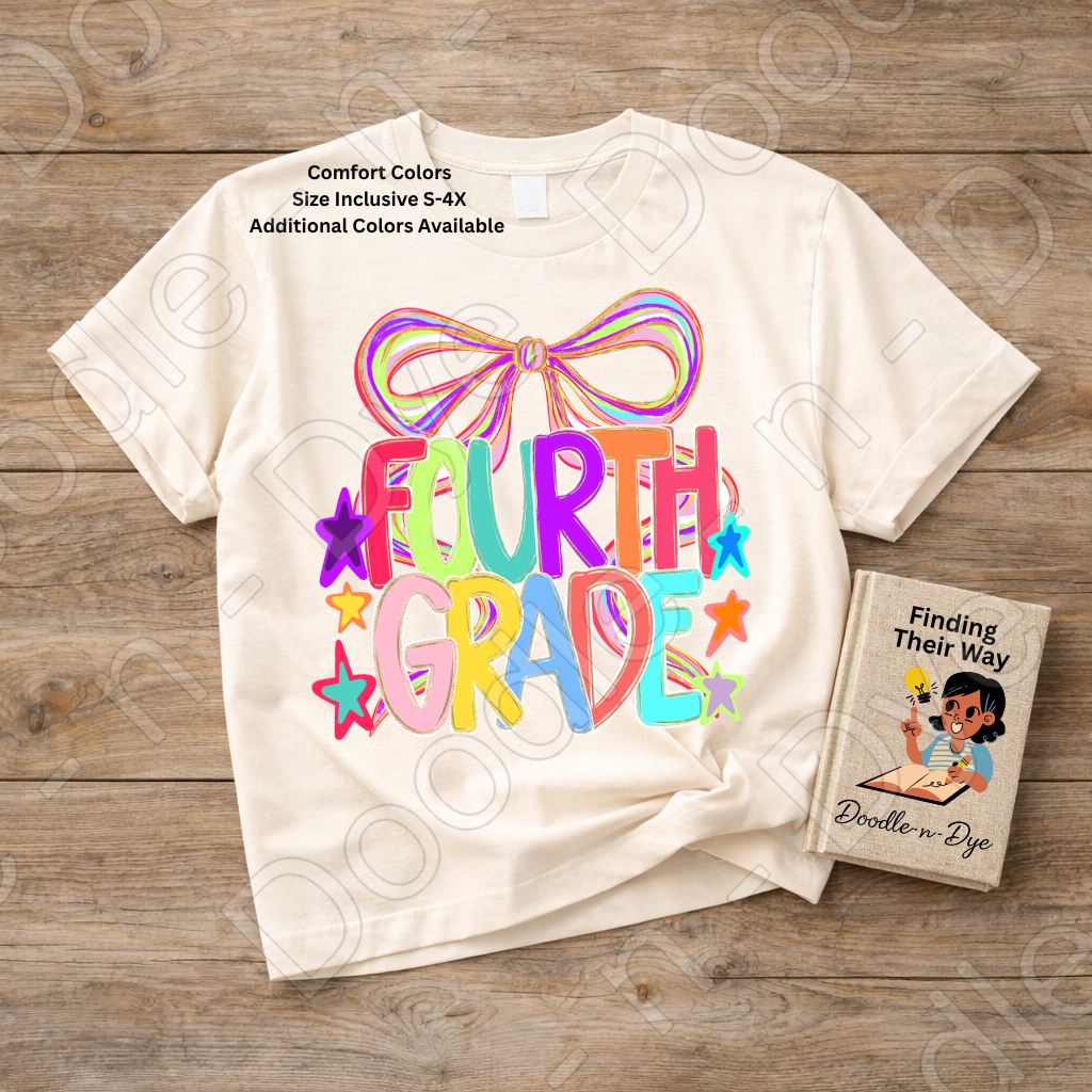 Fourth Grade Teacher Shirt, Colorful Fourth Grade Coquette Bow Tee, Grade Level Comfort Colors Back to School Teacher Shirt