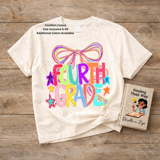 Fourth Grade Teacher Shirt, Colorful Fourth Grade Coquette Bow Tee, Grade Level Comfort Colors Back to School Teacher Shirt