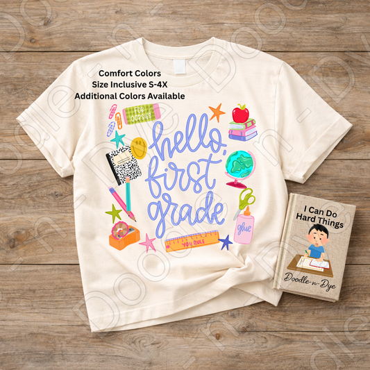 Hello First Grade Teacher Shirt – Comfort Colors Back to School First Grade Teacher Tee for Educators