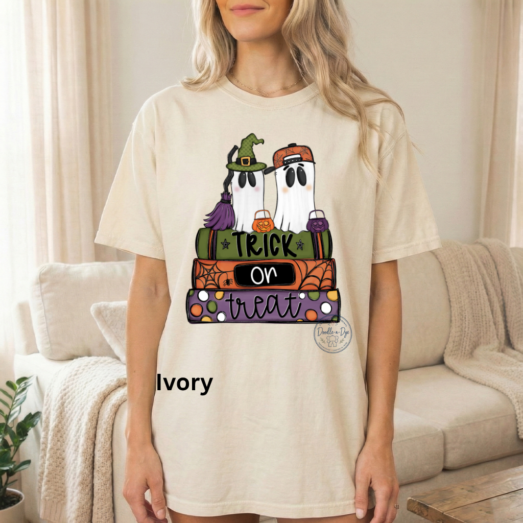 Trick or Treat Ghost Shirt | Original Halloween Ghost Tee | Comfort Colors® 1717 Cute Spooky Shirt | Pumpkin Halloween Graphic Tee