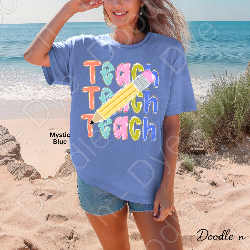 Teacher Pencil Comfort Colors Tee, Colorful Teacher Tee, First Day of School Shirt, Back to School Teacher Tee, Teacher Appreciation Gift, Educator Shirt, Gift for Teacher, Gift for Her