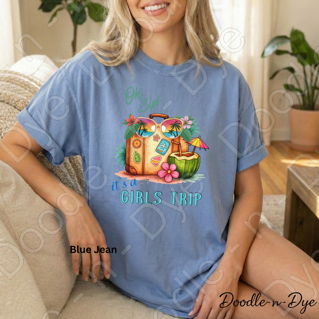 Oh Sip! It's a Girls' Trip Comfort Colors Tee, Vacation Tee, Tropical Girls Trip Shirt, Girls Trip T-Shirt, Fun Travel Tshirt