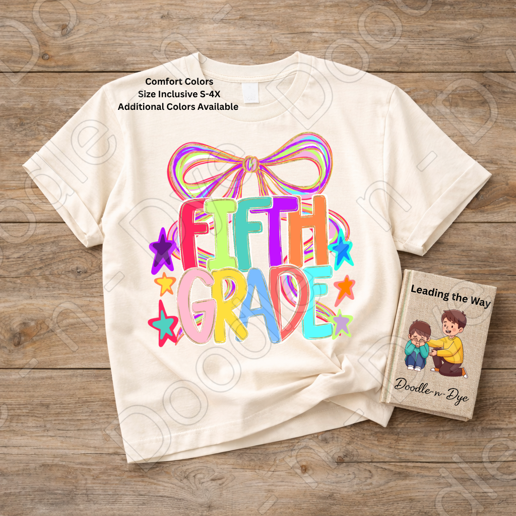 Fifth Grade Teacher Shirt, Colorful Fifth Grade Coquette Bow Tee, Grade Level Comfort Colors Back to School Teacher Shirt